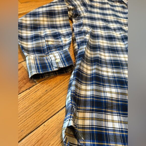 VTG J Crew Shirt Oarsman Long Sleeve Flannel Cotton Blue White Plaid Mens Sz XLT - Picture 2 of 13